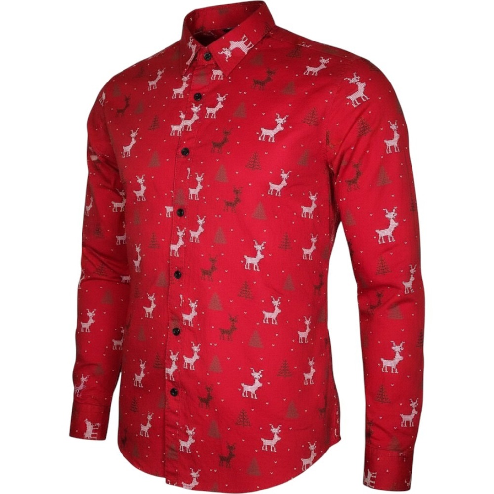 JOGAL Ugly Christmas Shirt Mens XL Long Sleeve Red Holiday Reindeer Button Up
